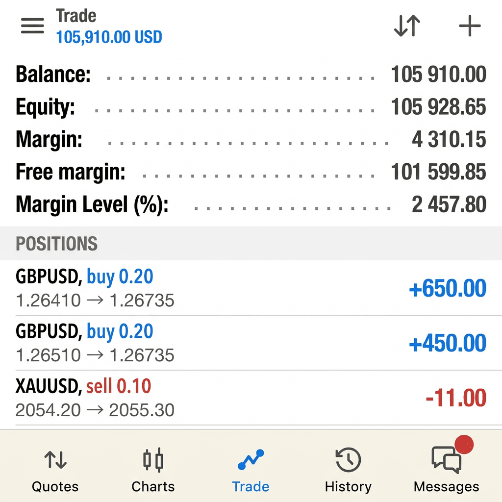 MT5 trading account screenshot for Tom B.